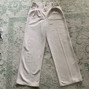 Hi-Rise Light Cream Wide- Legged Trousers